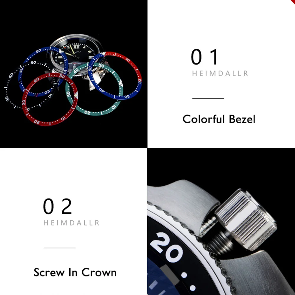 Мужские наручные часы для дайвинга автоматические HEIMDALLR спортивные механические