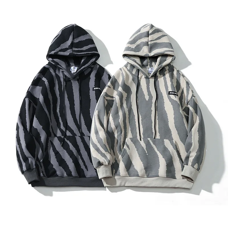

2020 Autumn Winter New Hoodie Men Casual Striped Zebra Men's Hoodies Fashion Loose Oversize Hooded Sweatshirt High Quality