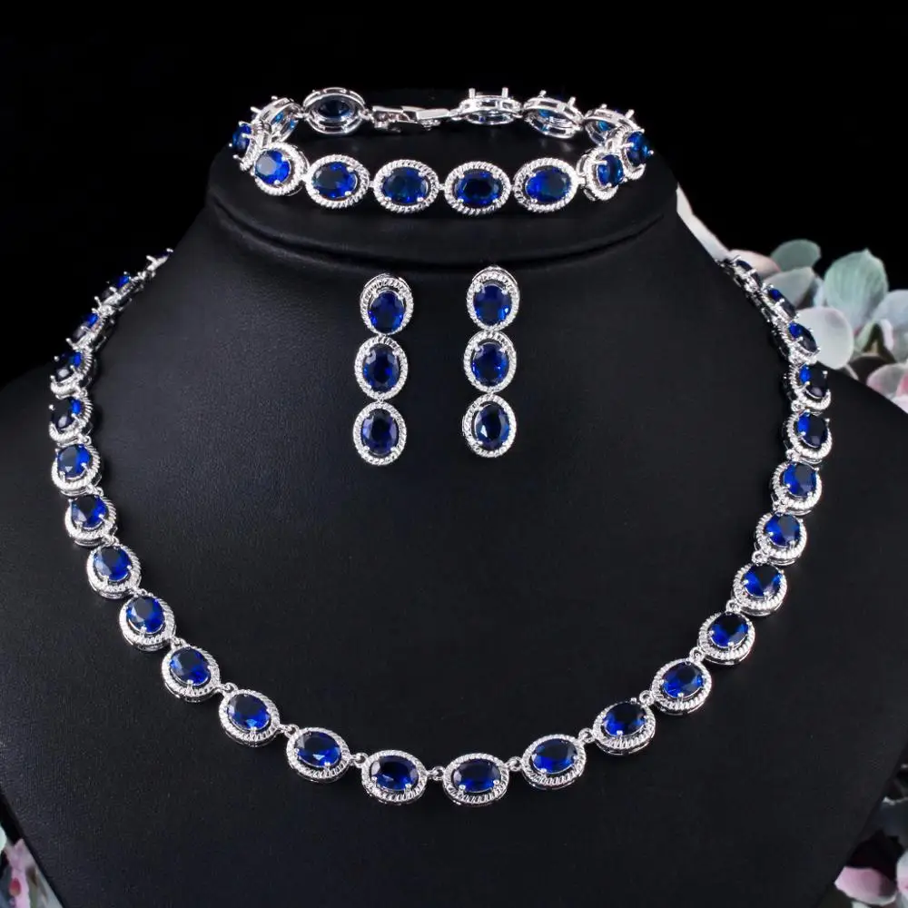 

2023 new fashion retro oval blue green cyrstal CZzircon necklace earrings,wedding bride dinner party dress jewelry free shipping