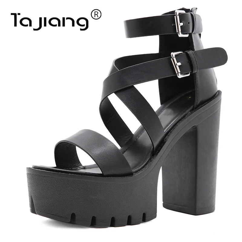 

Ta Цзян новые летние, визуально увеличивающие рост; Женская обувь металлическая пряжка женские туфли в римском стиле на толстом подошве босоножки на танкетке Сандалии-гладиаторы T162-2