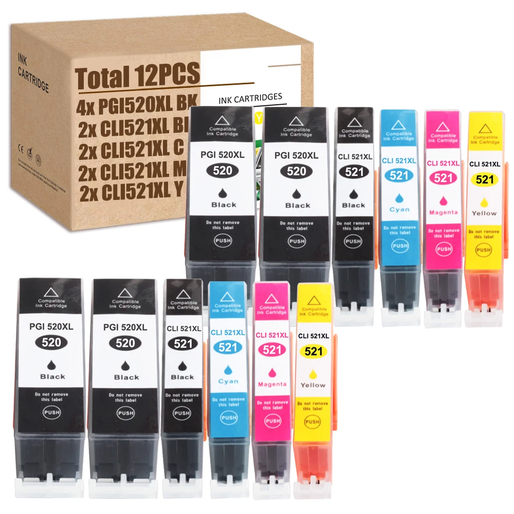 

For Canon 520XL Ink Cartridge 521XL Ink Cartridge Pixma MX870 MP540 MP550 MP560 MP620 MP630 MP980 MP990 MX860 iP4600 iP3600