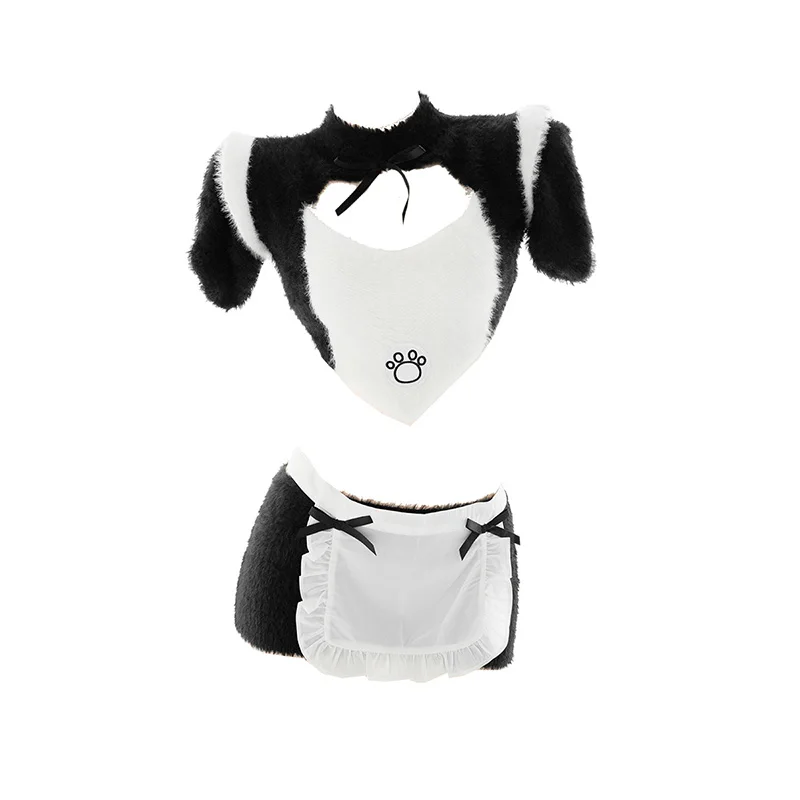 

Japanese Lolita Cute Plush Cat Maid Underwear Set Sexy Girl Open chest Apron Ultrashort skirt Lingerie Set Private Nightdress