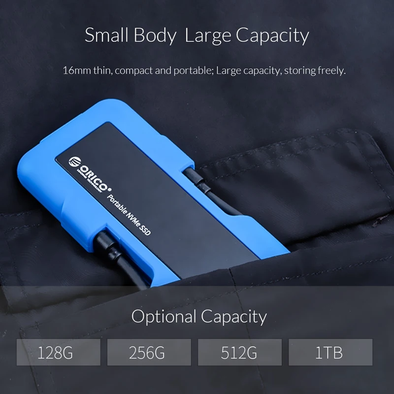 

ORICO Portable 128G SSD Hard Drive Solid State 940MB/S External M.2 NVME Gen2 SSD 3D NAND Flash Solid State Drive