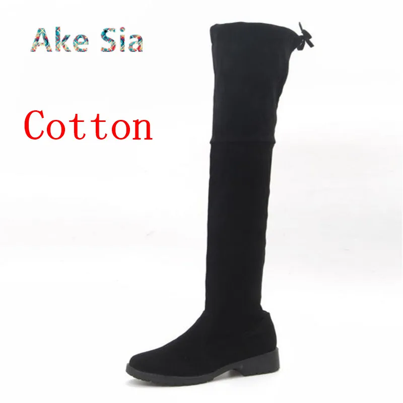 Black plus cotton Г. Новые пикантные сапоги выше колена женские зимние сапоги г. Высокие эластичные сапоги на плоской подошве, увеличивающие рост, A01 - Цвет: Black plus cotton