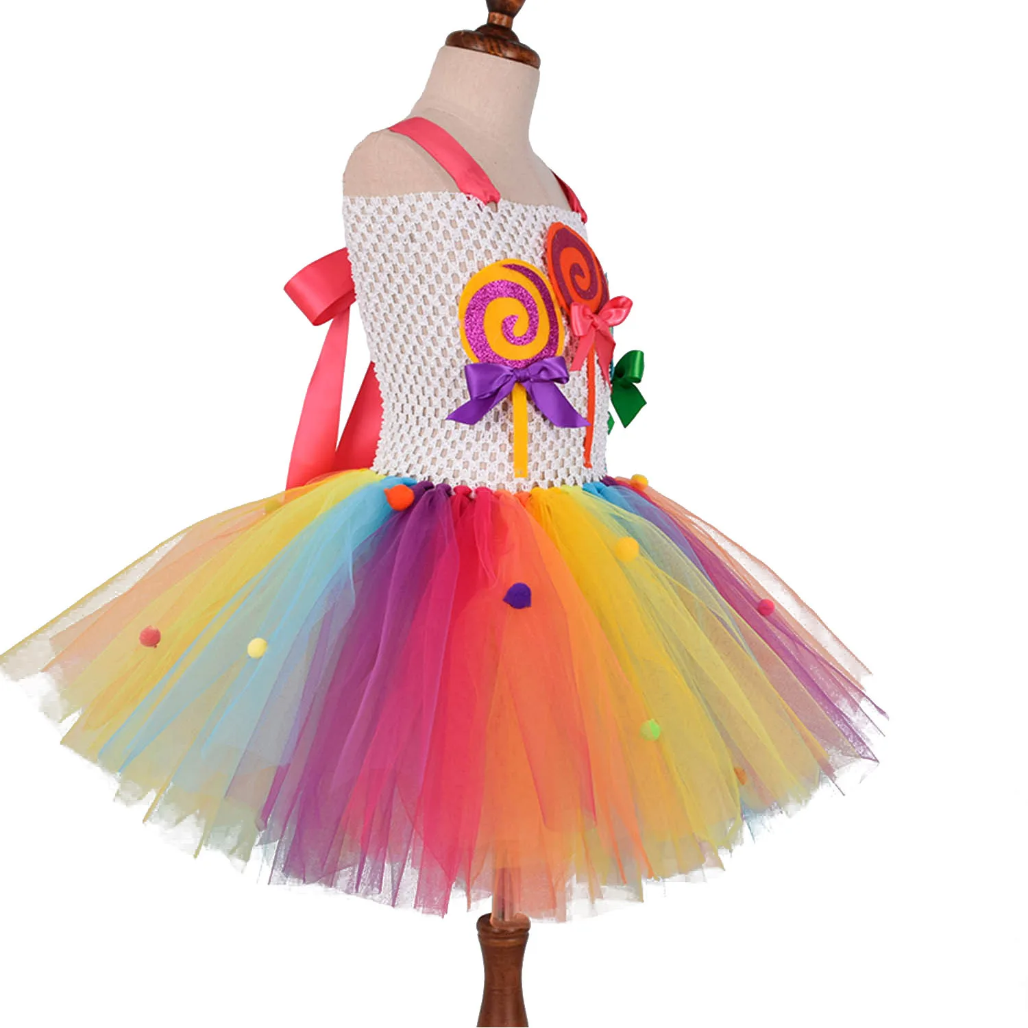 

Rainbow Princess For Girls Tutu Dress Halloween Birthday Party Clothes Lollipop Flower Girl Dresses With Headband Costumes Kids