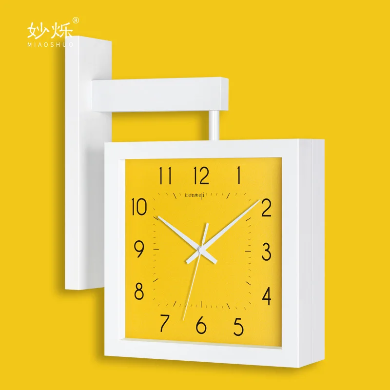 Nordic Double Faced Wall Clock Wood Living Room Square Modern Creative Watches Home Decor Silent Bedroom Horloge Gift FZ717 | Дом и сад