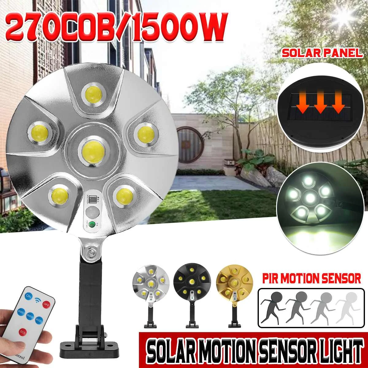 

1500W 270COB Solar Street Light Led Outdoor Solar Lamp Waterproof PIR Motion Sensor Powered Sunlight Wall Lamp Garden Decoration