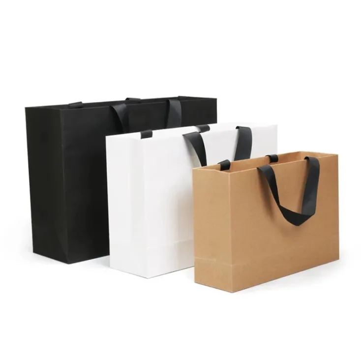 

White/Black/Kraft Large Gift Bag Recyclable DIY Paper Bags For Clothes Wedding Birthday Party With Handle Celebration Decor