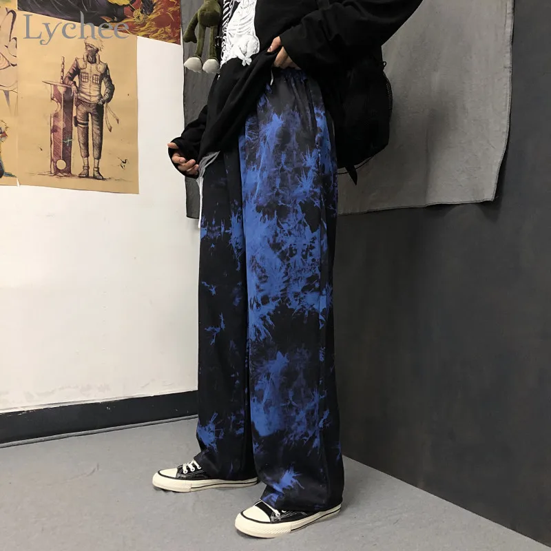 Blue Lychee Harajuku яркое женское нижнее брюки прямые ноги свободные осенние женские брюки эластичный пояс широкие брюки женские брюки - Цвет: Blue