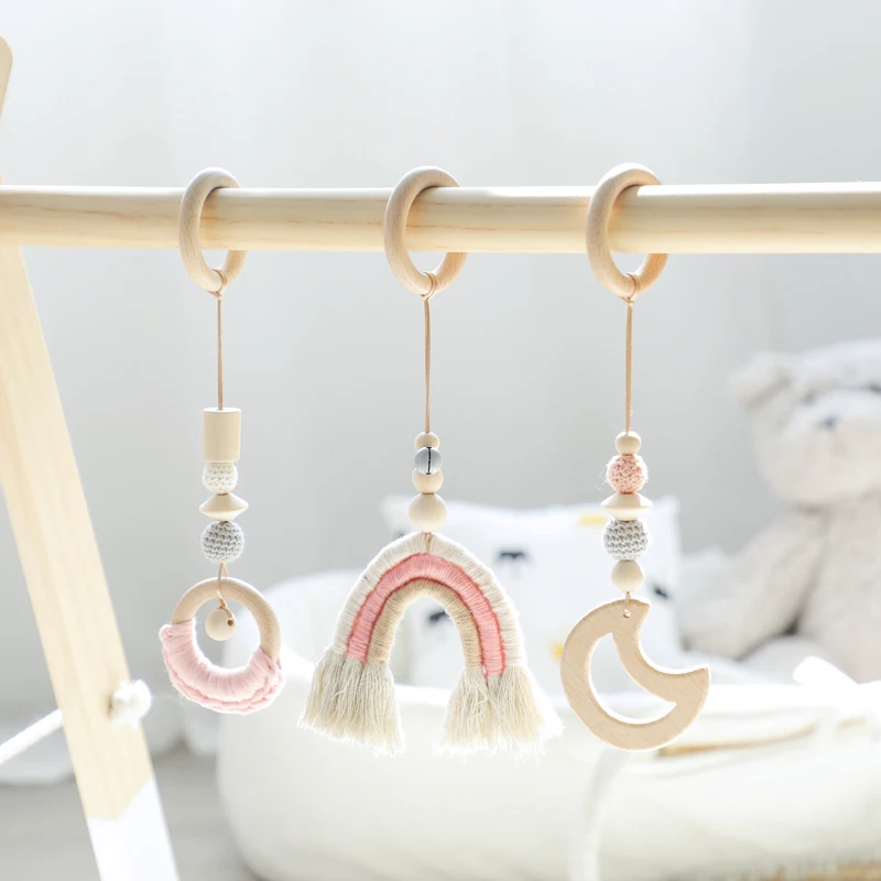 

Baby Toys Rainbow Hanging Play Gym Children's Room Decoration Toy Moon Bell Montessori Birthday Baby Shower Gift Rattle 1 Set