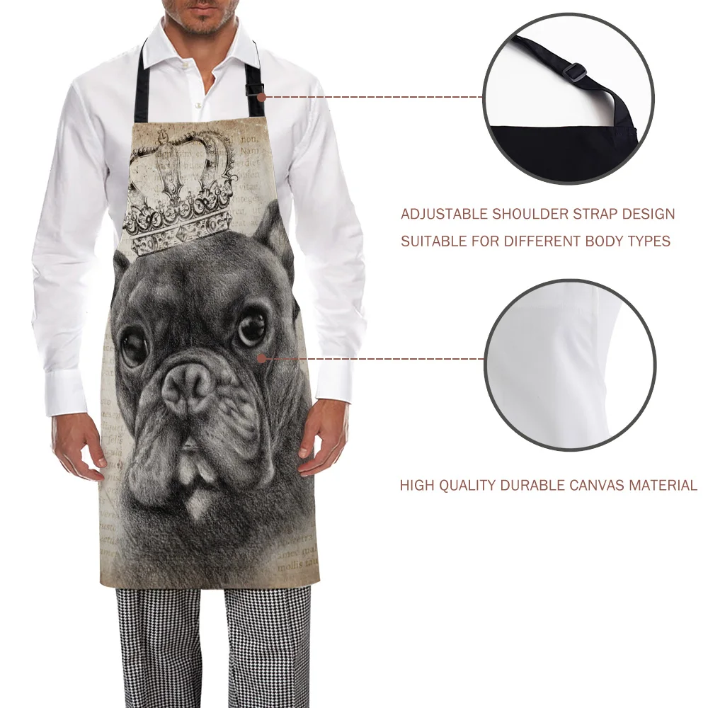 Смешной фартук собака породы бульдог носить Ретро Корона старая газета Кухонные