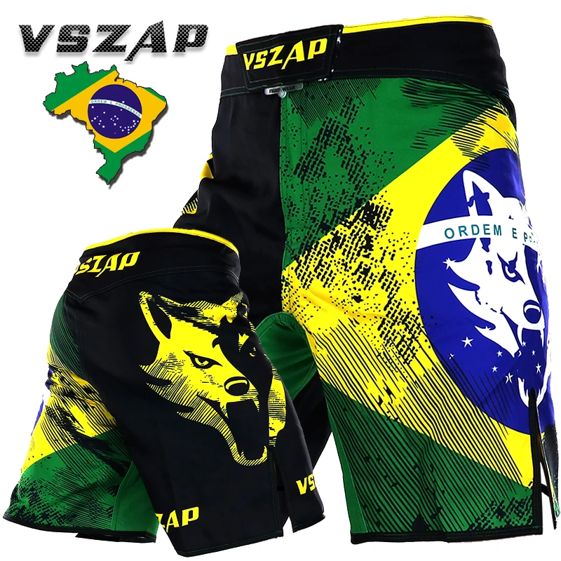 

VSZAP Men's Brazil MMA Shorts Fight Grappling Short Boxing Shorts Printing Polyester Kick Gel Muay Thai Boxing Shorts MMA Boxe