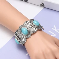 bohemian natural stone wide bracelet punk style carved flower hand chain bangle female women ethnic jewelry vintage gift