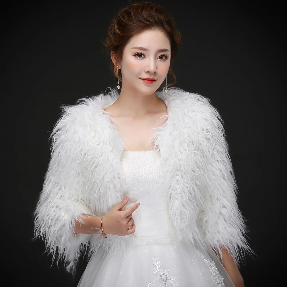 

LZL Home Wedding dress accessories shawl bride white faux leather shawl special occasion dress cloak winter warm cloak