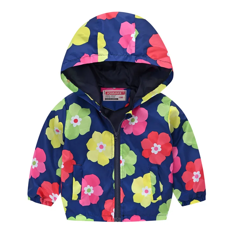 Kids Girls Jacket 2018 Spring and Autumn Flower Cartoon Printed Hooded Coats Clothes for 2-6Y Baby Girl Windbreaker &amp | Детская