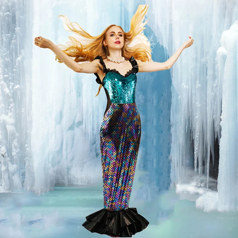 

Женское платье принцессы русалки, костюм для косплея из полиэстера для вечеринки на Хэллоуин, платье для вечеривечерние на Хэллоуин