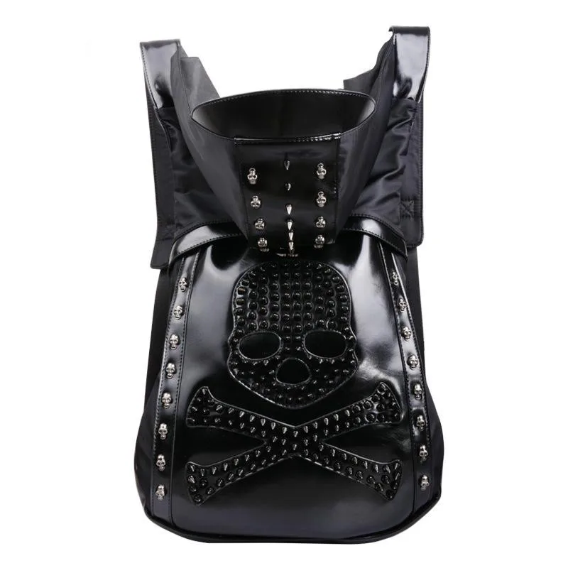 Кожаный рюкзак с 3d-черепом заклепками и черепом капюшоном сумка для одежды сумки