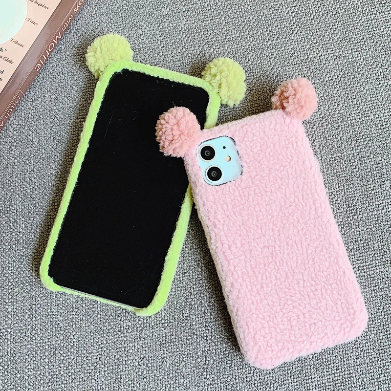 Мультфильм 3d Уши Теплый Плюшевый чехол для телефона iphone 11 11Pro Max XS XR пушистый