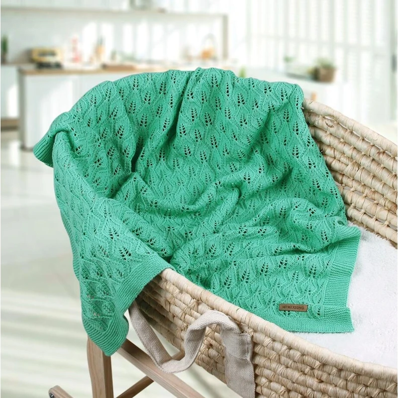 Baby knitting leaves design kids hollow blanket cotton stroller blankets quilt cover pour bebes couverture Bedding accessories | Мать и