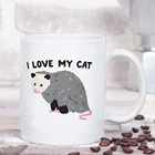 Белая керамическая кофейная чашка I Love My Cat Opossum, 11 унций, кружка 