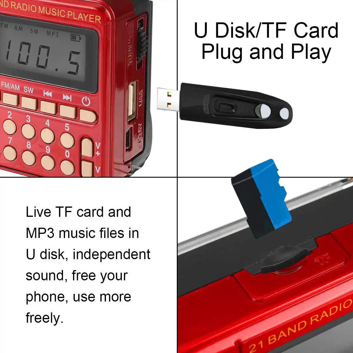 Портативный мини-цифровой радиоприемник динамик FM-радио USB TF MP3 телескопическая