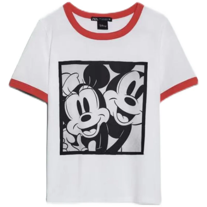 

Disney summer trendy casual round neck bottom shirt and Mickey Mouse cartoon print cotton short sleeve T-shirt