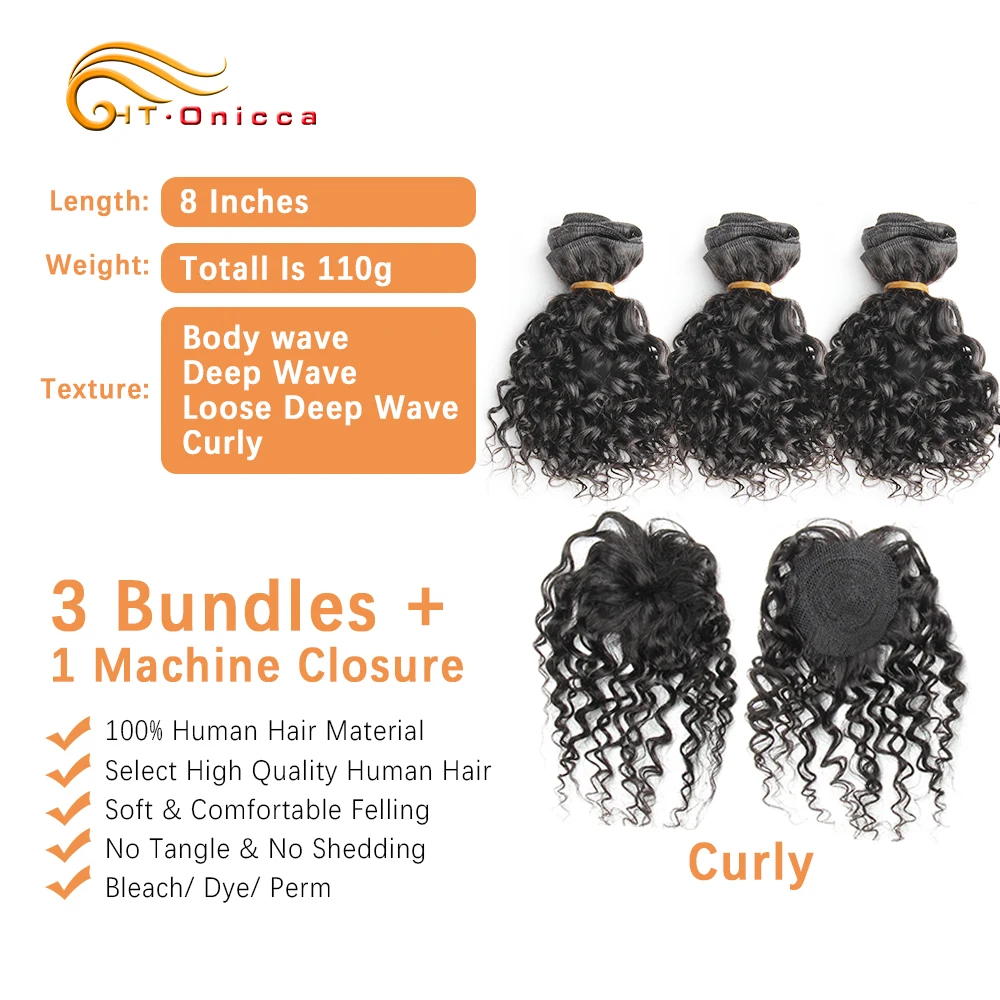 Kinky Curly Bundles and Closure Natural Human Hair Extensions Deep Wave Brazilian Hair Body Wave 3 Bundles With Closure
