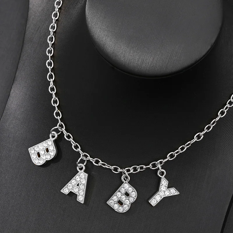 

2020 Trend Silver Color Alphabet Honey Pendant Statement Necklace Women Charm Party Clavicle Chain Jewelry Accessories bijoux