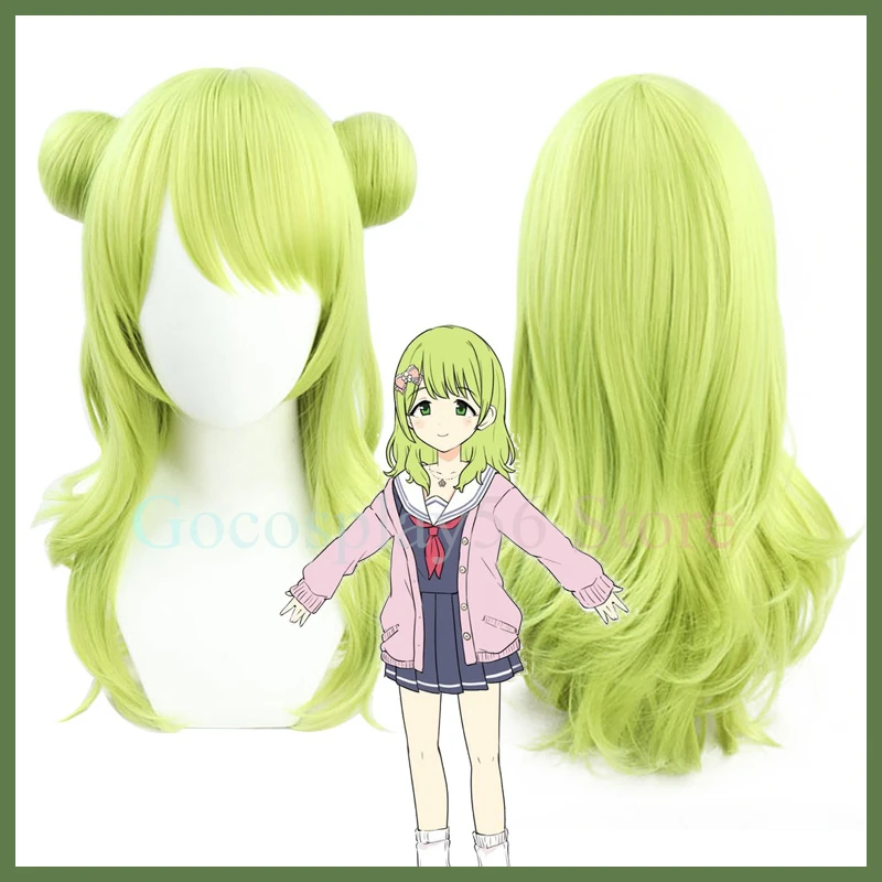 VTuber Morinaka Kaza косплей парик девушки желтовато-зеленый длинные вьющиеся волнистые волосы Kawaii
