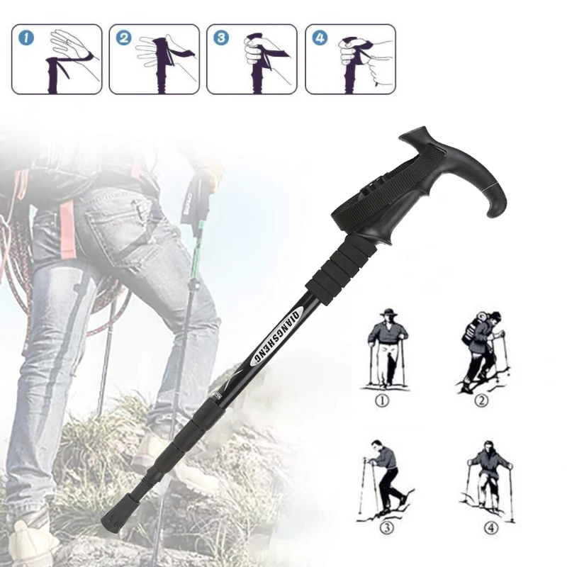 

Outdoor Fold Trekking Poles Portable Walking Hiking Stick 4 Section Adjustable Non-slip Sticks Aluminum Alloy Telescopic Stick