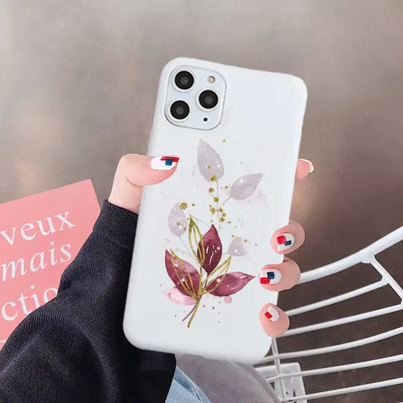 

Aesthetics Gold flowers Phone Case Candy Color for iPhone 6 7 8 11 12 s mini pro X XS XR MAX Plus