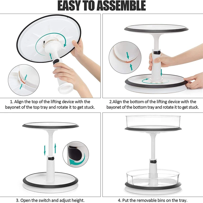 

2 Tier Lazy Susan-Height Adjustable Spinning Cabinet Countertop Organizer Turntable Spice Rack for Kitchen Bathroom