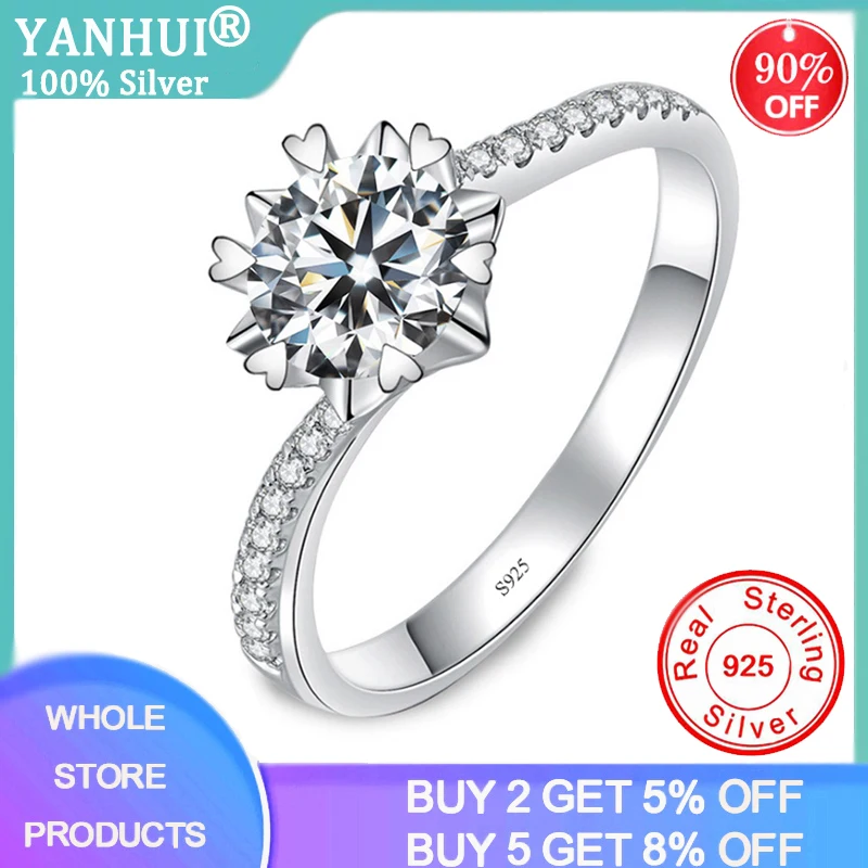 

YANHUI Real Tibetan Silver S925 Forever Love Heart Claw Inlay 2ct Zirconia Diamond Finger Ring Original Design Jewelry Gift R281
