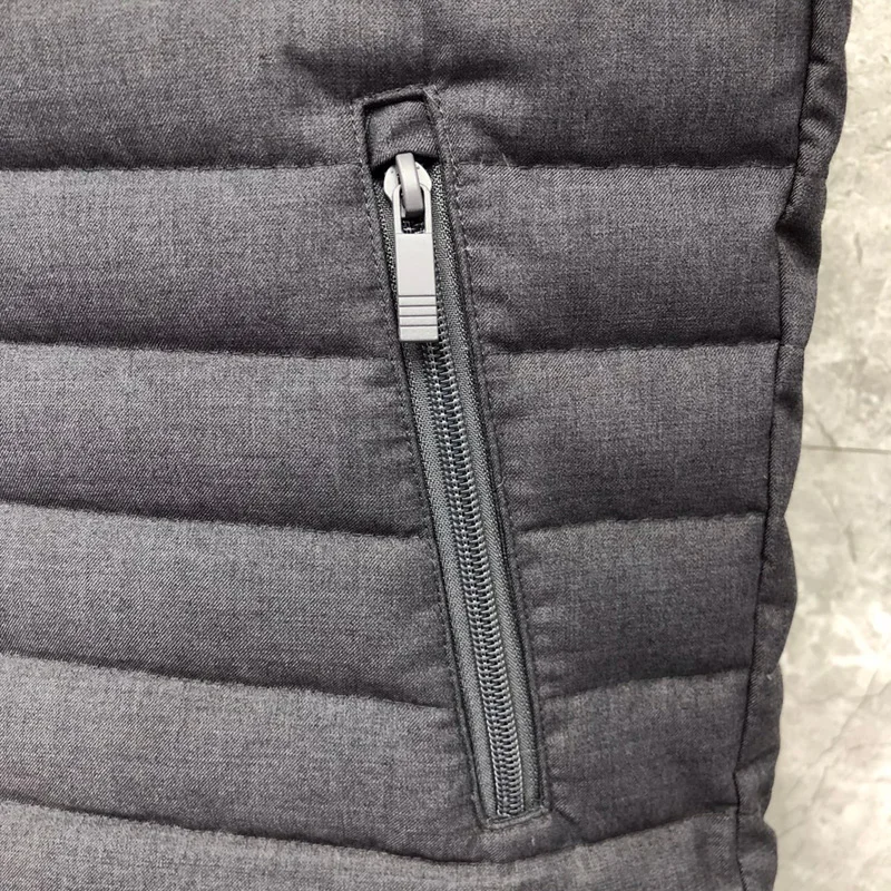 TB THOM Men's Winter Jackets Fashion Brand Down Jacket Men Gray Thermal Vest Matte Cotton Chest White 4-Bar Lapel Down Coats