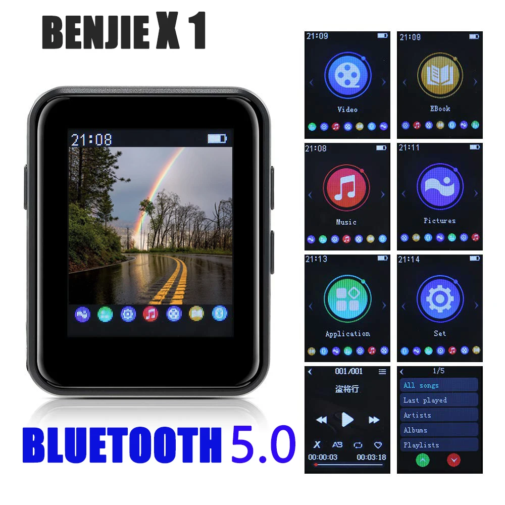 Клип MP3-плеер Bluetooth 5,0 встроенный Динамик Сенсорный экран 16 Гб с экраном 1,8 дюйма Hi-Fi музыкальный плеер поддерживает FM, SD/TF карты