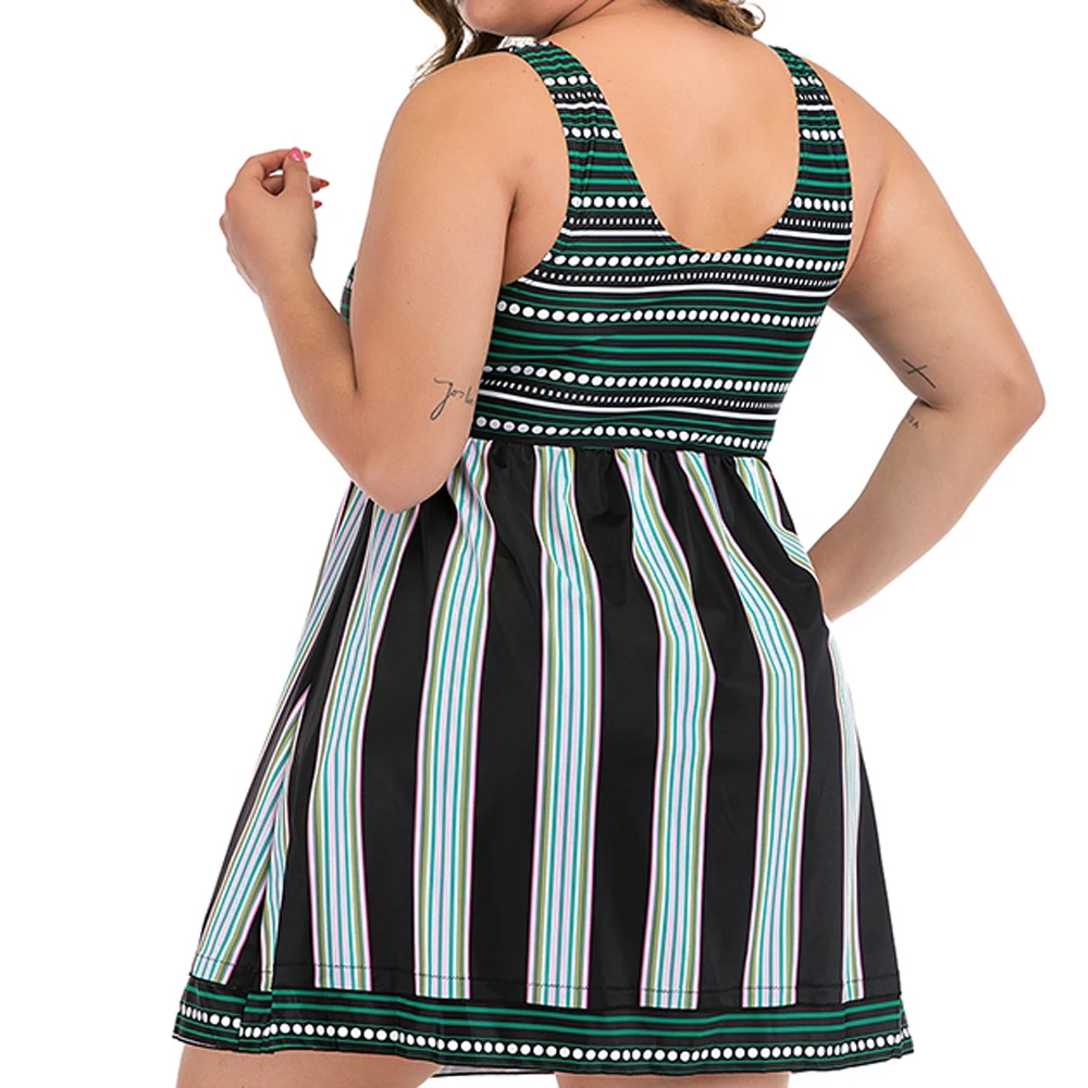 Купальник-танкини в полоску с шортами большой женский купальник купальный