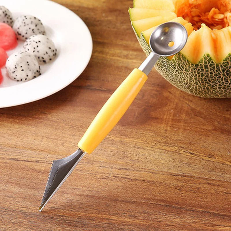 

2 In 1 Fruit Carving Gadge Knife Fruit Platter Cream Ball Spoon DIY Fruit Carving Tool Watermelon Cutter Slicer Fruit Tools