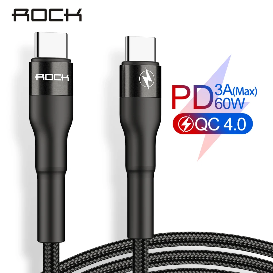 ROCK USB C к type кабель 60 Вт QC4.0 PD провод для передачи данных samsung Xiaomi Redmi Macbook мобильный