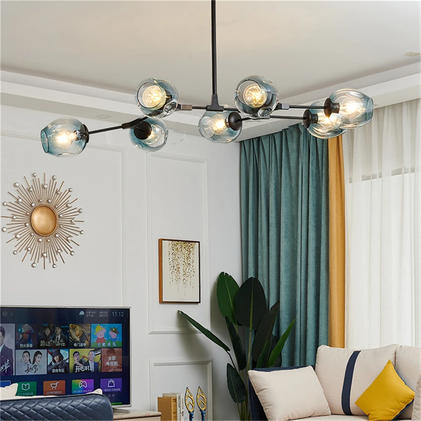 

Nordic LOFT LED Glass Chandeliers Restaurant Ceiling Chandelier Indoor Home Kitchen Fixtures Lighting Living Room Decor Hanglamp