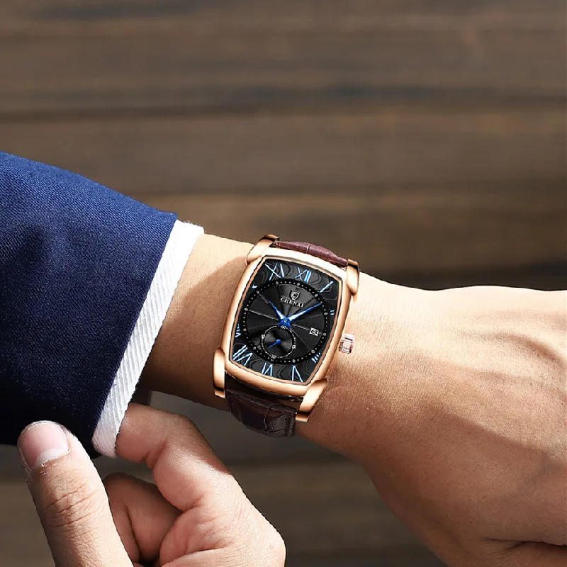 

XIIVIIX 2021 Men Square Watch Waterproof Quartz Men Watches Leather Business Wristwatch Chronograph Sport Male Clock Watch