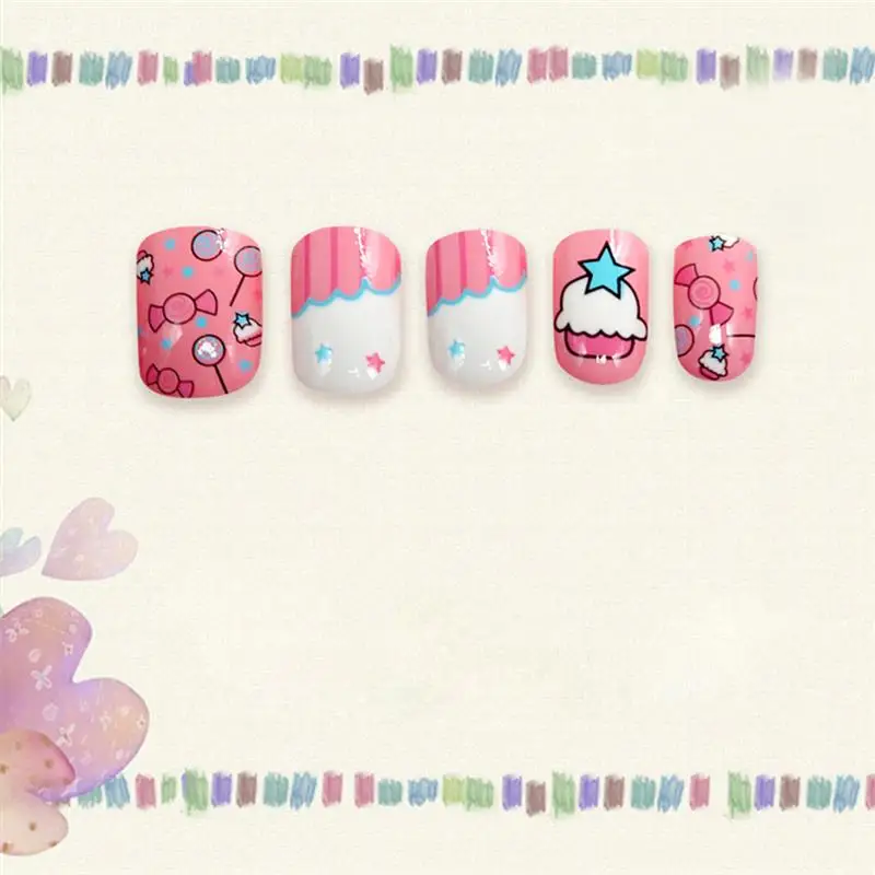 

120Pcs Child Makeup Toy Nail Toy Fake Nails False Nail Tips Manicure Beauty Tools Children Nail DIY Toys Creative Gift For Kid