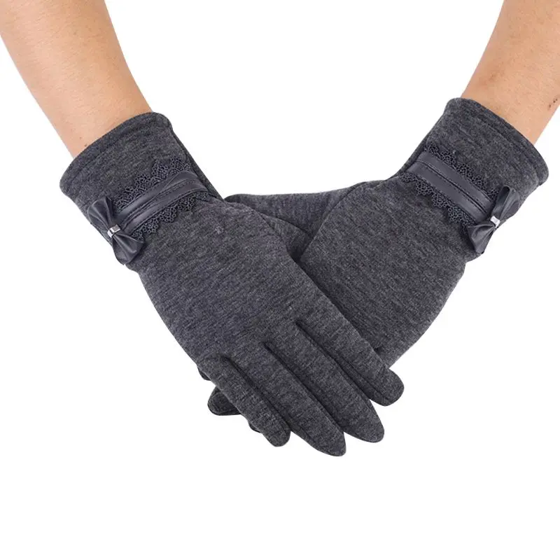 Женские зимние теплые перчатки с бантом ветрозащитные закрытыми пальцами для