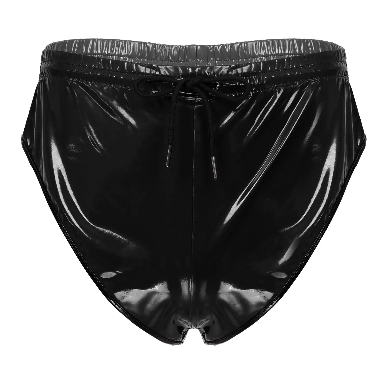 

Men's Leather Briefs Shiny Black Solid Color Drawstring Elastic Waistband Patent Leather Shorts Nightwear Sissy Gay Male Panties