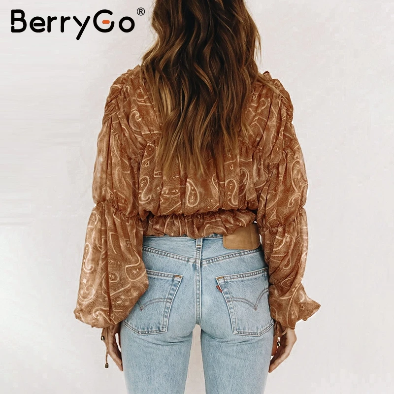 BerryGo/винтажная короткая шифоновая блузка для женщин с эластичной высокой талией