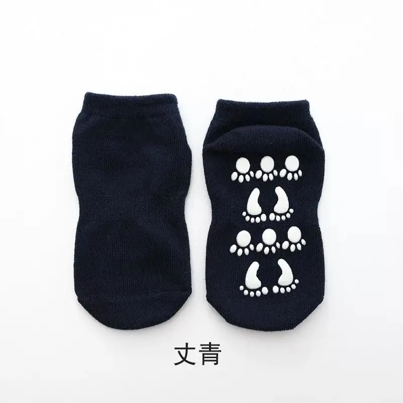 navy blue Теплые хлопковые носки для малышей; сезон осень-зима; Детские Носки ярких цветов; носки-тапочки для мальчиков и девочек; нескользящие носки с резиновой подошвой - Цвет: navy blue