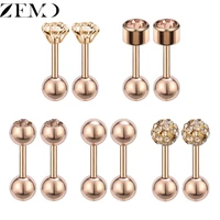 zemo 5 pairlot luxury rose gold studs earrings for women ball earring shinning crystal ear piercing cartilage jewelry accessory