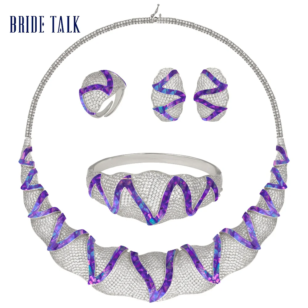 

Bride Talk Luxuriant And Multicolor Shining Shell 4 Pcs Bridal African Jewelry Sets CZ Zircon Wedding Party Noble Necklace Set