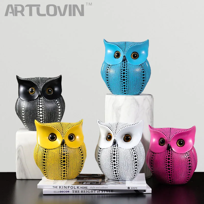

Vintage Yellow Owl Figurines Resin Animal Statue For Home Decor Creative Blue Owl Miniatures Cabinet Decoration Figures Ornament