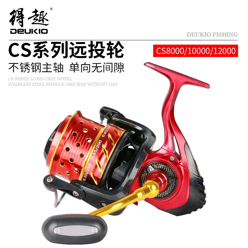 

Deukio Shallow Spool Spinning Reel CNC Machined Metal Long Casting Fishing Reel 8000 10000 12000 Series Boat Trolling Wheel