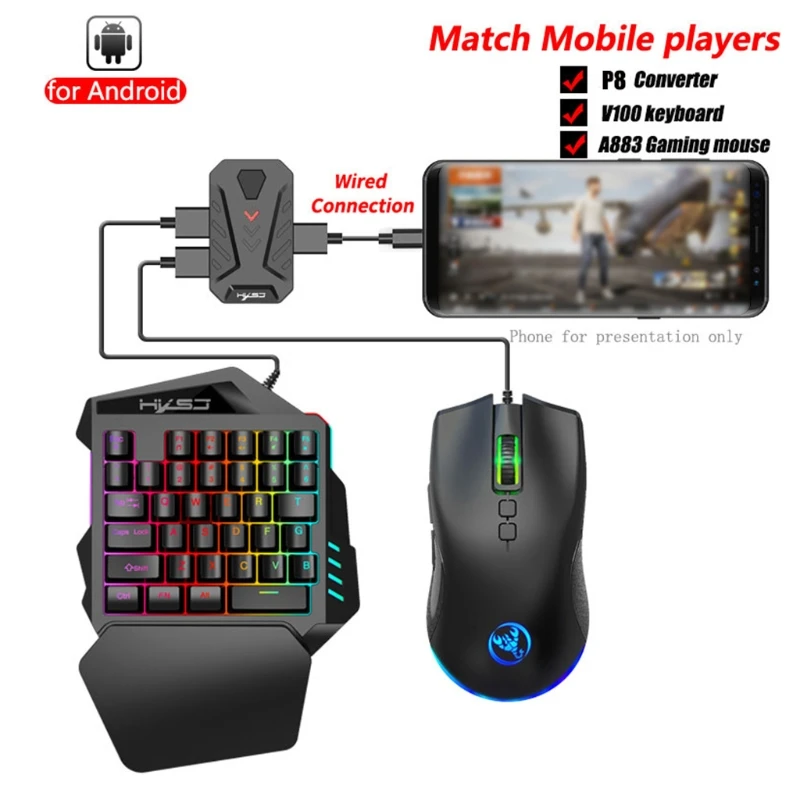 

Мобильный контроллер P8, игровая клавиатура, мышь, конвертер, проводной, со светодиодный Ной подсветкой, PUBG Mobile Controller, геймпад Bluetooth 5,0